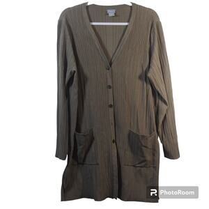 Chico's Flat-Back Ribbed Cardigan Tan Casual Office Size XL